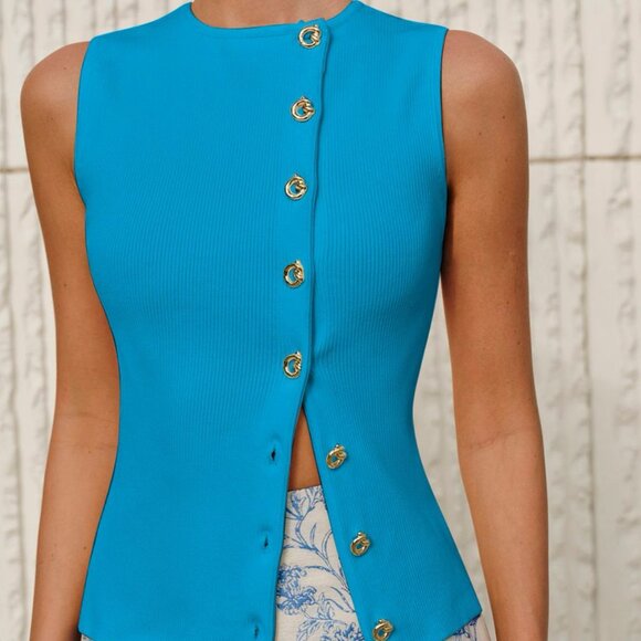 Commense Tops - Commense Asymmetric Button Sweater Vest